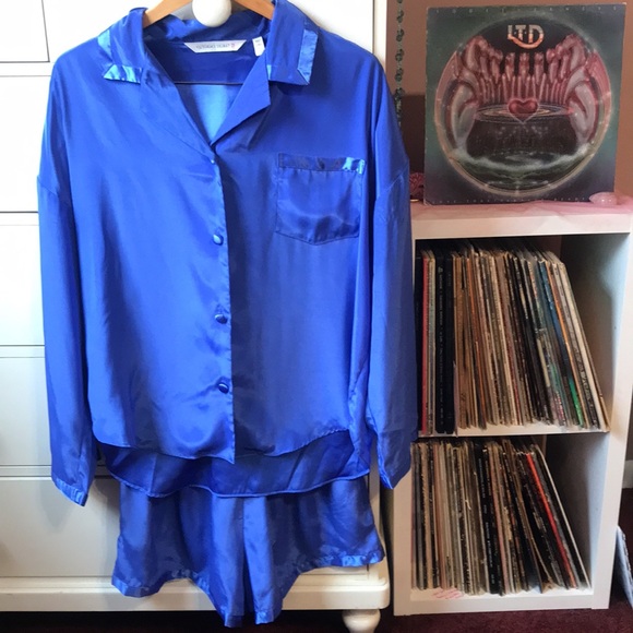Vintage Victoria’s Secret Blue PJ Set 90‘ y2k Sexy Lounge Matching Large 2 Piece - Picture 1 of 17